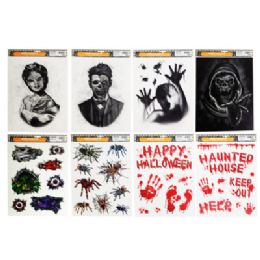 48 pieces Window Cling Halloween Horror 8ast Creepy Styles 4clr Print - Halloween