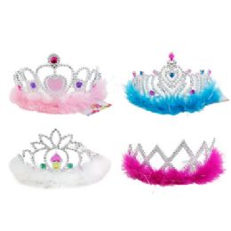 48 pieces Tiara W/feather Trim 48pc Pdq 4ast Designs/colors W/gemstone Look/hangtag - Costumes & Accessories