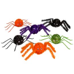 24 pieces Spider Tinsel 6asst 2 Styles Eain 3 Colors 9in Hlwn ht - Halloween