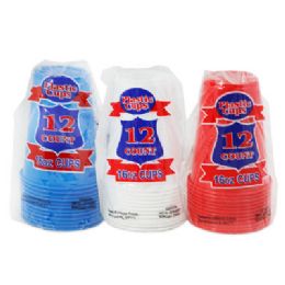 48 pieces Cups Plastic 12pk/16oz 3ast Disposable Red/white/blue Printed pb - Disposable Cups