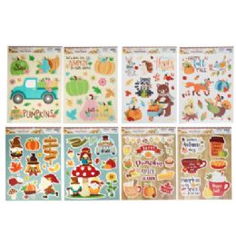 48 pieces Window Cling Harvest 8asst Mixed Styles 4clr Print - Store