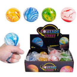 48 pieces Ball Squeeze Swirl Planet Design 4clrs 2.36in Air Squish/12pc Pdqpolybag W/label - Balls