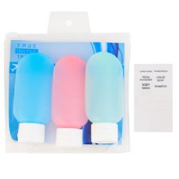 24 pieces Travel Bottle Kit 3pk 2oz In Pvc Pouch Fliptop Bottle W/identifier & Blank Labels - Store