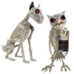 8 pieces Skeleton Animal Jumbo LighT-Up Eyes 13in Owl/12.5in Dog Hlwn ht - Halloween