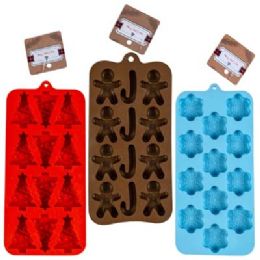 36 pieces Ice Cube Tray Tpr Christmas 3 Ast Tree/flake/gingerbrd 4.125x7.8in Xmas ht - Christmas Novelties