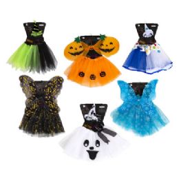 24 Bulk Tutu Costume Set Kids 6ast W/wing Or Headband Tcd/pb Pumpkin/skeleton/witch/clown/frozen/ghost