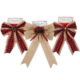 24 pieces Bow Christmas 3ast Woodland 11x15 In Burlap/9x12in Buffalo Xmas Tcd - Christmas Decorations