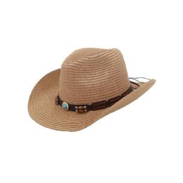 12 Bulk Unisex Paper Straw Banded Adjustable Western Cowboy Hat