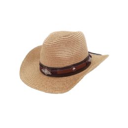 12 Bulk Unisex Paper Straw Banded Western Cowboy Hat Adjustable Size