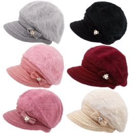 12 Bulk Women Beanie Bow With Visor Winter Hats