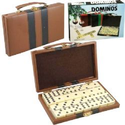 24 Pieces Domino Double Six Ivory And Black Tilex With Metal Spinners In Deluxe Travel Case - Dominoes & Chess