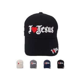 12 Pieces I Love Jesus Embroidered Baseball Cap Assorted Colors - Caps & Headwear