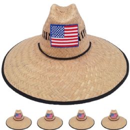 12 Pieces Wide Brim Raffia Straw Lightweight Usa Embroidered Man Sun Hat - Caps & Headwear