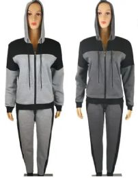 36 Pieces Dual Color Minimalist Design Womens Fleece Lined Zip Up Hoodie And Jogger Set - Womens Active Wear