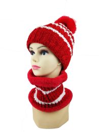 36 Pieces Stripe Design Pom Pom Winter Hat And Neck Warmer Set Fleece Line - Winter Beanie Hats