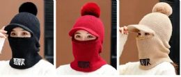 72 Wholesale Pom Pom Fleece Lined Plain Ski Mask With Visor