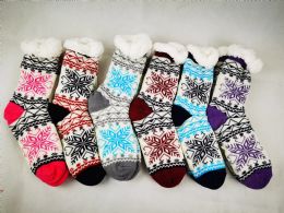 144 Bulk Snowflake Design Heavy Winter Socks