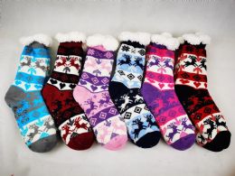 144 Pieces Reindeer Design Heavy Winter Socks - Women's Boots