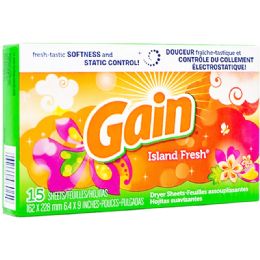 15 pieces Gain Dryer Sheets 15ct Island - Cleaning Products