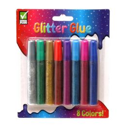48 Bulk Check Plus Glitter Glue8pc Ass