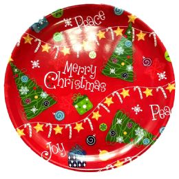 48 pieces Party Solution Tray 11.5 In Christmas Round Assorted Designs - Plastic Dinnerware