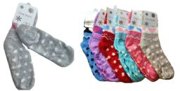 300 Pieces Fuzzy Non Slip Polkadot Design Long Socks - Womens Slipper Sock