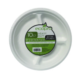 24 pieces Heavy Duty Sugar Cane Fiber Products - 10ct 10" 3 Section Plate - Disposable Plates & Bowls