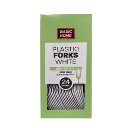 24 pieces 24pk Plastic Forks, White - Disposable Cutlery