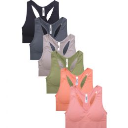 144 Wholesale Women Sofra Ladies Seamless Racerback Sports Bra Assorted Color