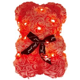 24 Wholesale 10 Inch Red Rose Bear With Black Bow And Light In Box