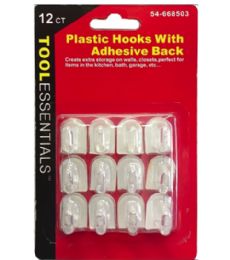 24 Wholesale 12pc Plastic Hooks W Adhesive Back