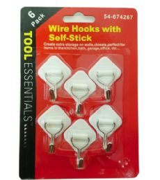 48 Wholesale 6pc Wire Hooks W Adhesive Back