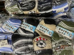 120 Pieces Assorted Printed Toddler Sock Size 0-2 - Boys Crew Sock