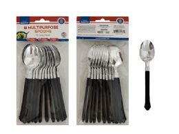 144 Pieces 12pc Spoons Silver Plated Black Handles - Kitchen Utensils