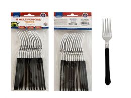 144 Pieces 12pc Forks Silver Plated Black Handles - Kitchen Utensils