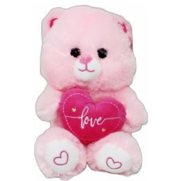 72 Pieces 9" Pink Plush Bear With Heart - Valentines