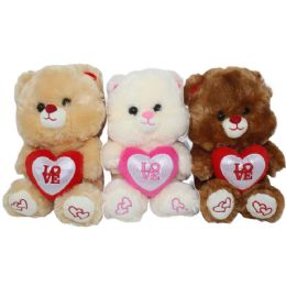72 Pieces 9" Plush Bear With Heart 3-Asst - Valentines