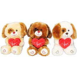 72 Pieces 9" Plush Dog With Heart 3-Asst - Valentines