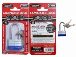 144 Pieces Lock 30mm Laminated Long Handle - Padlocks and Combination Locks
