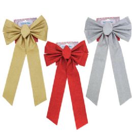 24 Bulk Bow Glitter 11.5 X 22in 3ast Colors Red/silver/gold Tcd