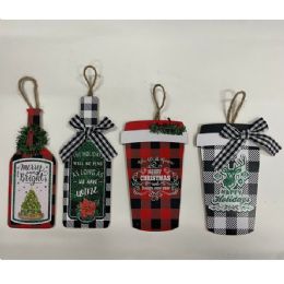 24 pieces Ornament Christmas Wine Bottle Or Coffee Cup 4ast Mdf Xmas Headercard - Christmas Ornament