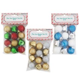 48 pieces Mini Tree/wreath Trim Kit 12pc 8 Glitter 1in Ball/4 Bells 3ast Color Combos Xmas Pbh - Christmas Decorations