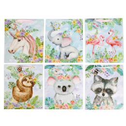 36 Wholesale Gift Bag Large 6ast Cute Animal Glitter Front/satin Handle 10.4 X 4.72 X 12.6/upc Label