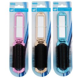 24 pieces Hair Brush Foldable 2-N-1 W/mirror 8.2in 3ast Clrs Hba Tcd - Hair Brushes & Combs