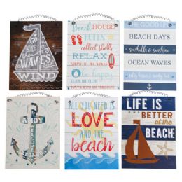 24 of Sentiment Home Decor Plaques 6x8in Assorted Beach Theme 24pc Pdq Mdf Comply/pp
