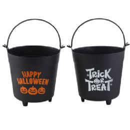 12 Bulk Cauldron Large Black Halloween Plastic 2ast Prints 6.5l/9.5inh Hlwn Label