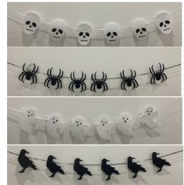 24 Bulk Garland Felt Halloween 4ast 6.5ft Ghost/skeleton/spider/skull Pbh