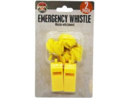 48 Bulk 2 Pack Plastic Whistles With Lanyard