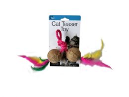 48 Bulk Jute Cat Toy Ball With Feather