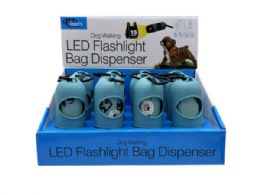 12 Bulk Dog Walking Led Flashlight Bag Dispenser With 15 Bags Countertop Display